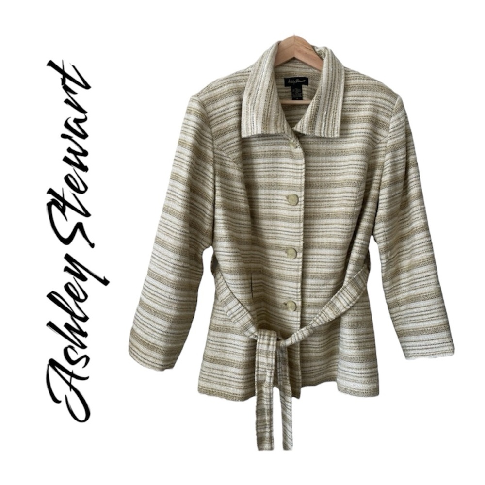 Ashley Stewart Gold Metallic Striped Tweed Jacket-18